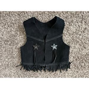 Children's Black Suede Leather Vest Western Cowboy Fringe No Size Tag Costume